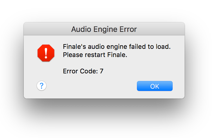 Audio Engine Error dialog box